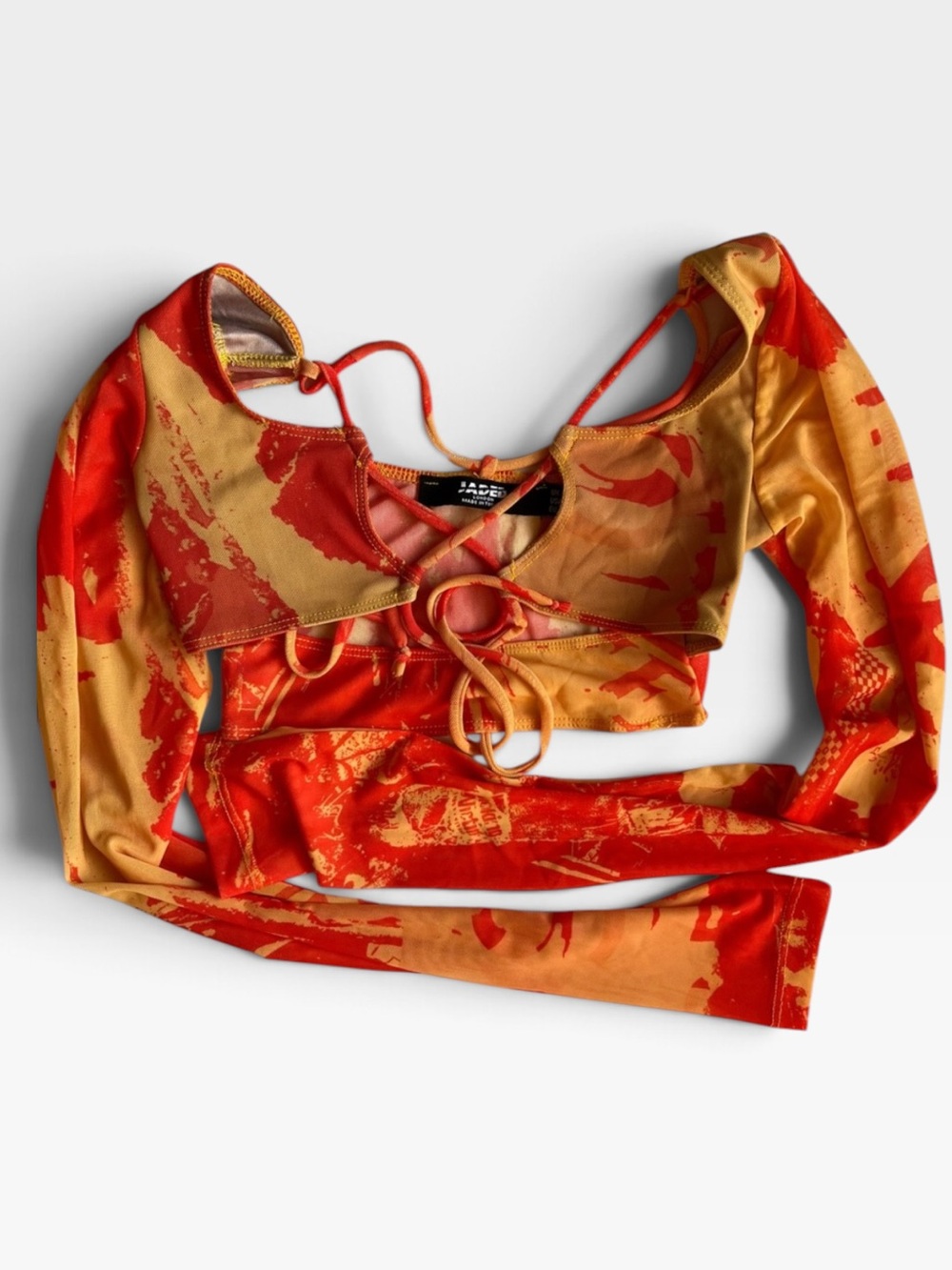 Jaded London Red & Orange Lace-Up Long Sleeve Crop Top size 4